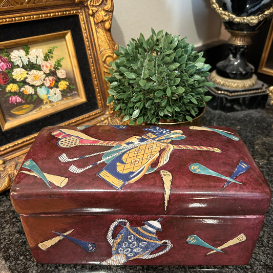 Gorgeous large golf ceramic lidded box decor