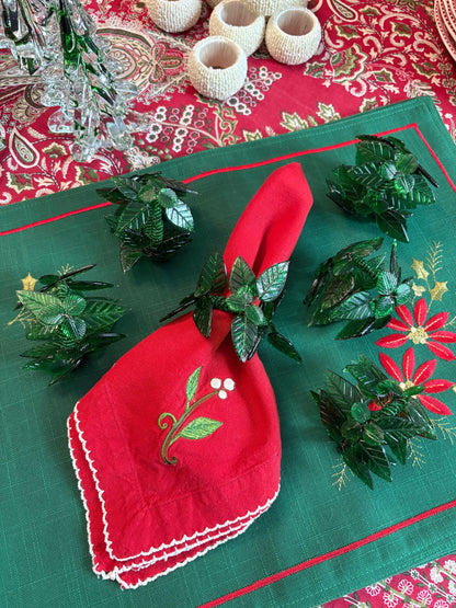 Set (6) Green Glass and bead Napkin rings