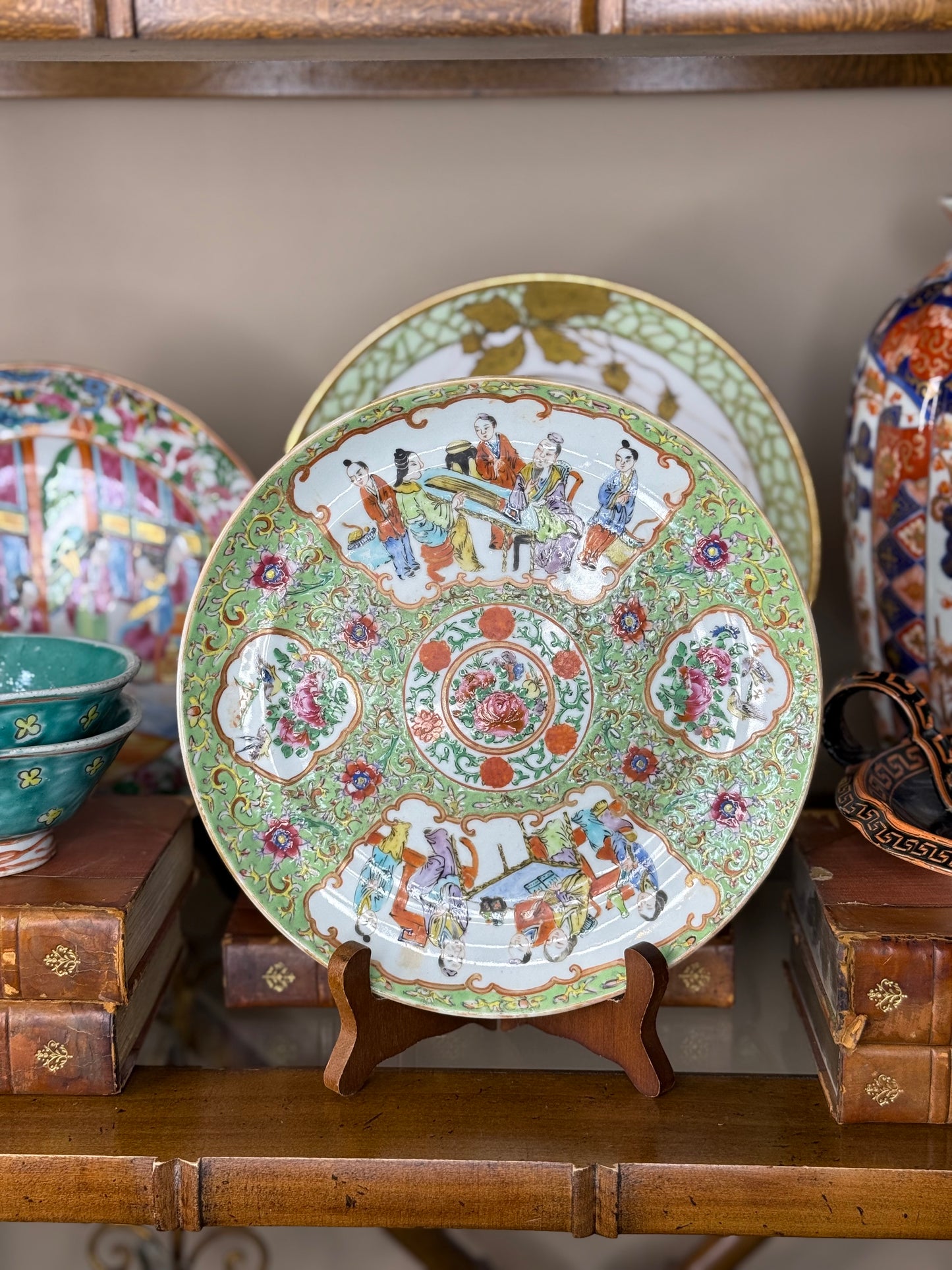 Antique Famille Jaune Canton Plate, 8.5” Porcelain, Circa 1850–1880