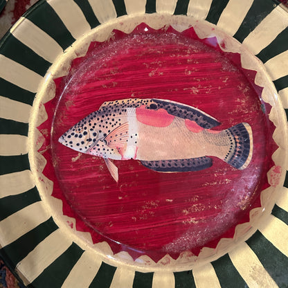 Set of 2 hand painted designer fish plates by artist J Mc quire 1996