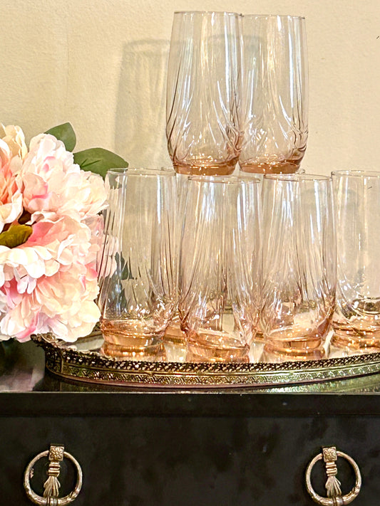 Set of 8 perfectly pink tumbler high ball glasses.