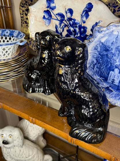 Antique 19th Century Black Staffordshire Spaniel Dog Pair | Style DA4420 | 9.5” Tall