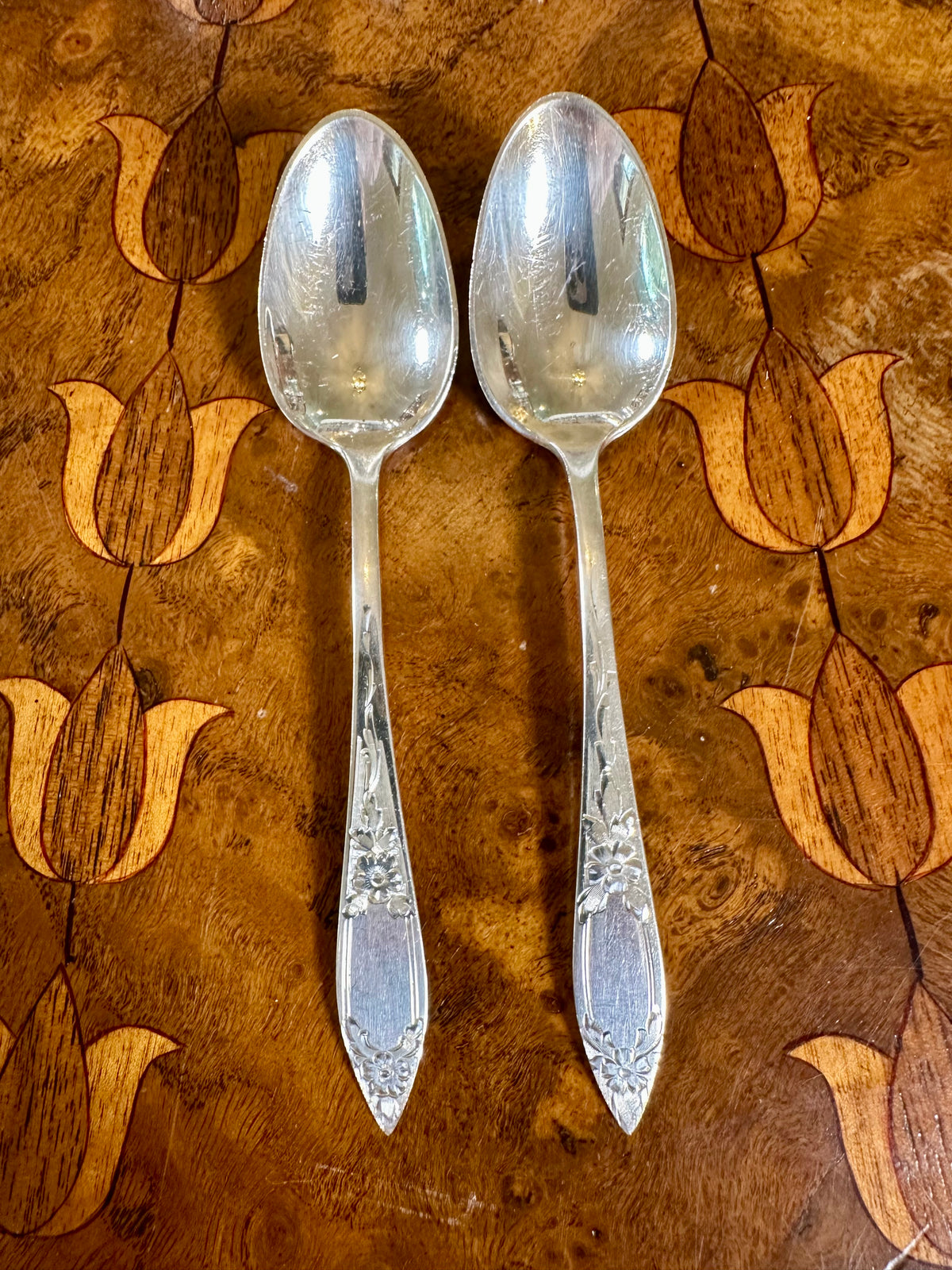 Vintage Stieff Lady Claire Sterling Silver Teaspoons | Hand Engraved 1925 Pattern | Pair