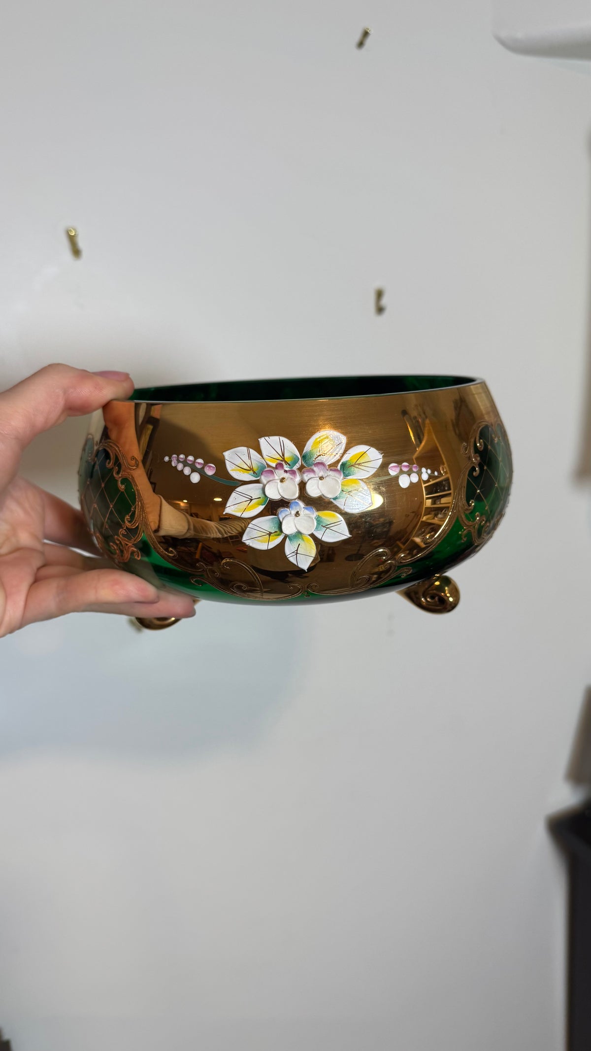 Reserved Bohemian glass green bowl
