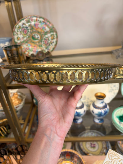 Beautiful brass flower tray with reticulated edges!