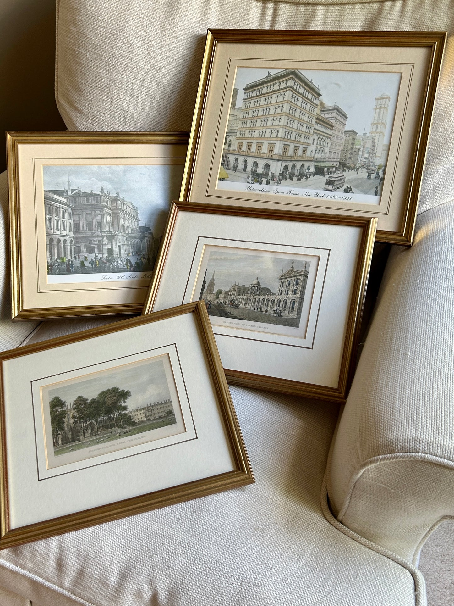 Rare Set of 2 custom color lithograph wall art Metropolitan Museums & Teatro La Scala Milan made in England