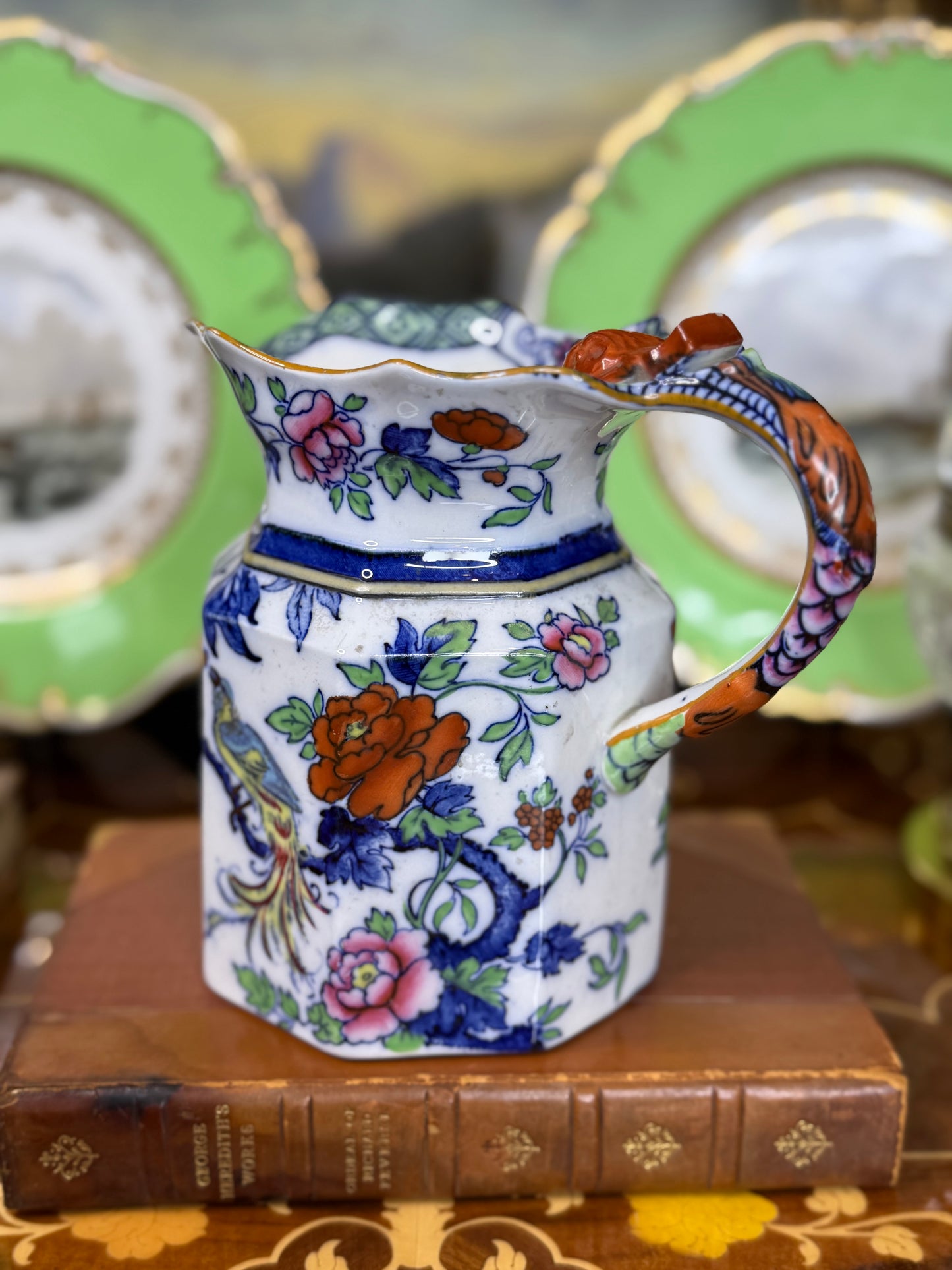 Shelley “Late Foley” Ironstone Jug, c. 1890 – Polychrome Floral with Bird Motif, Staffordshire