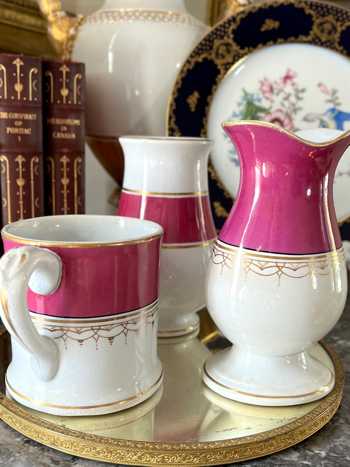 Live 09/15 19th Century Ott & Brewer Etruria Pink Porcelain Bathroom Vanity Set 1871-1874