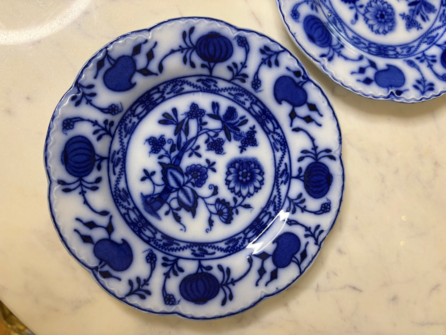 Gorgeous Flow Blue Johnson Bros. holland pattern plates pair!