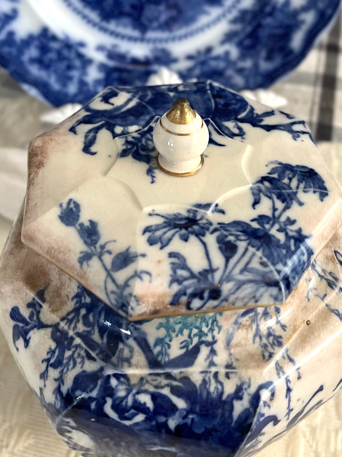 RESERVED - CASEY - Live 09/22 Exceptional 19th Century Doulton Burslem A4797 Blue & White Gilt Biscuit Jar – c.1891–1902 Biscuit #2