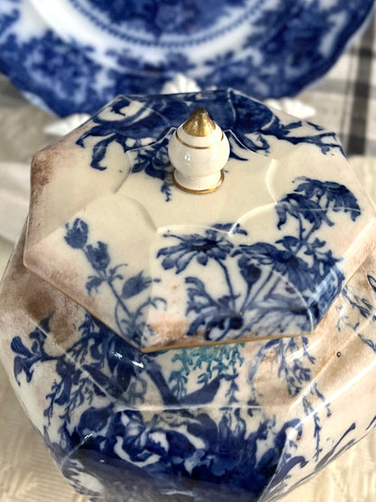 RESERVED - CASEY - Live 09/22 Exceptional 19th Century Doulton Burslem A4797 Blue & White Gilt Biscuit Jar – c.1891–1902 Biscuit #2