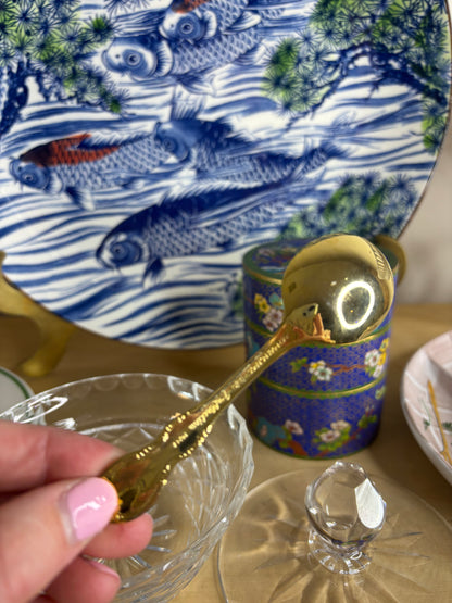 Sparkling Waterford crystal lidded condiment jar with FB Roger’s Gold Spoon!