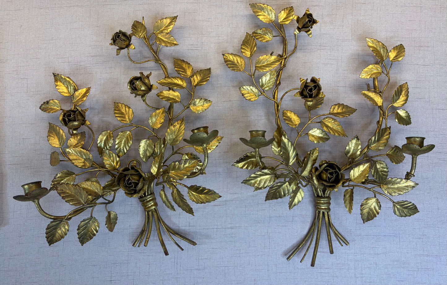 Stunning floral gold sconces pair!
