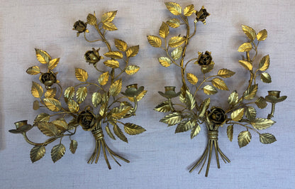 Stunning floral gold sconces pair!