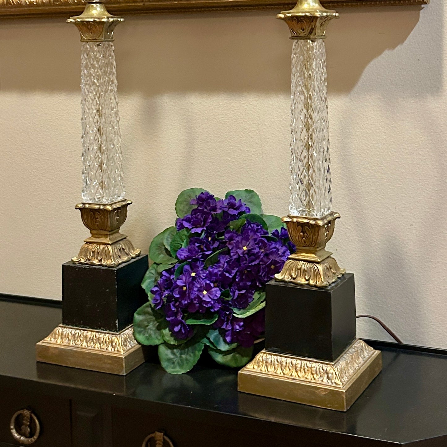 Rare Vintage Designer STIFFEL style aged in ebony Brass Heirloom Palm Lamps