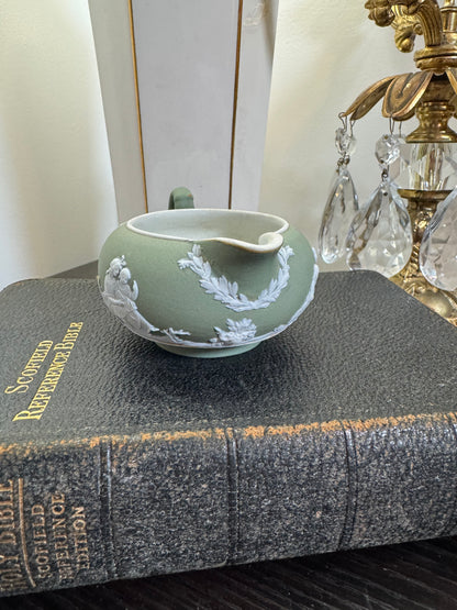 Wedgwood antique creamer sage green jasperware