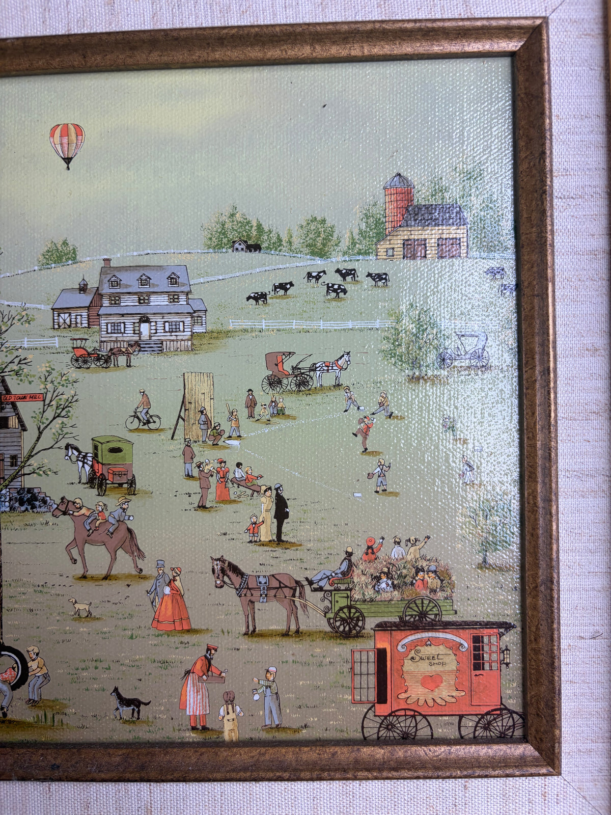 Beautiful framed C Carson folk art serigraph in gold frame!