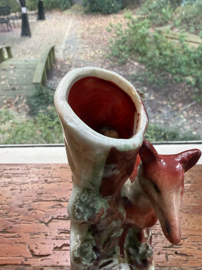 Gorgeous antique Staffordshire fox and pheasant spill vase! As is!