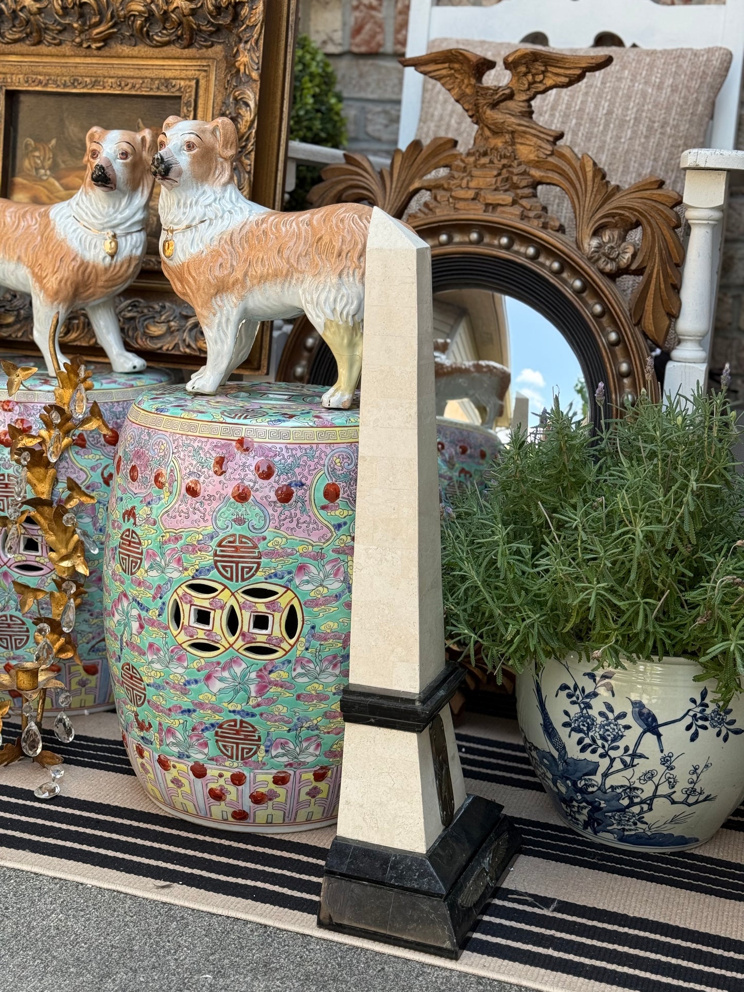 Maitland-Smith Marble & Brass Obelisk – Neoclassical Decorative Accent, Approx. 25” tall x 6.25”