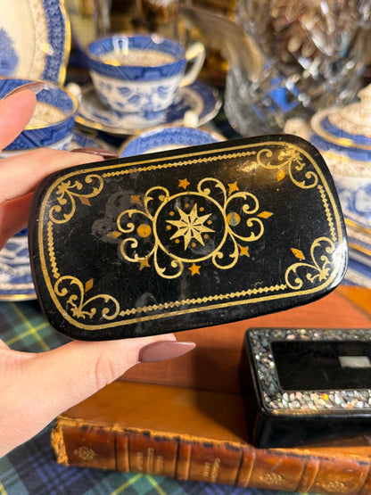 Antique Papier-Mâché Trinket Boxes | Set of 2 | Mother-of-Pearl Inlay & Gilt Decoration