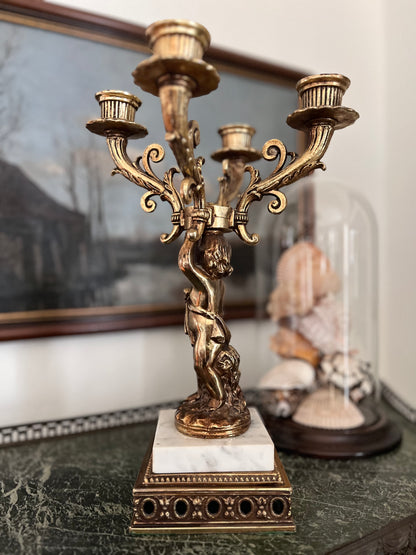 Chateau Style Gilt Cherub Candelabra - 4 Arms With Marble Plinth