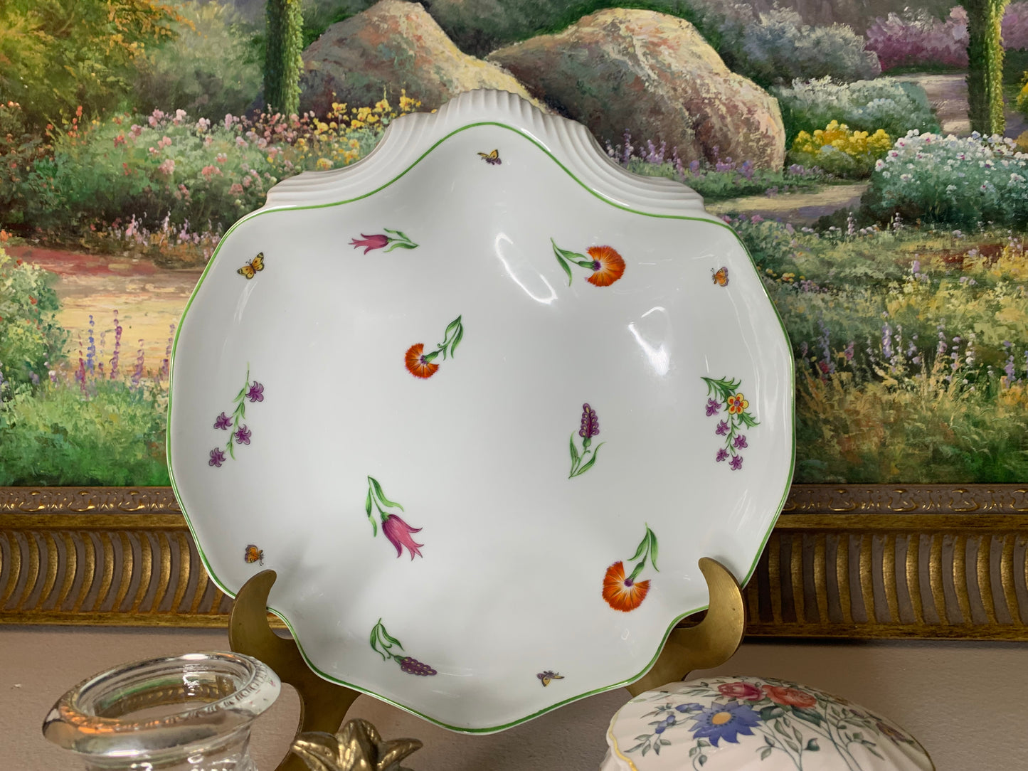 Beautiful Tiffany & Co. Limoges large bowl with florals and green border! - Excellent condition!