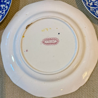 Pair 2 Designer Oriental antique English Chinese Pink Red Pagoda plates 7.25d