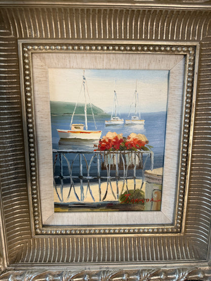 Original Signed Sailboat Painting Carved Wood Frame