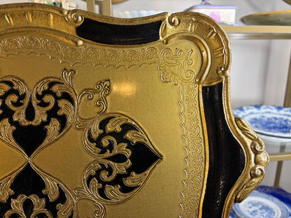 Gorgeous large Florentine gold and black tray with handles!
