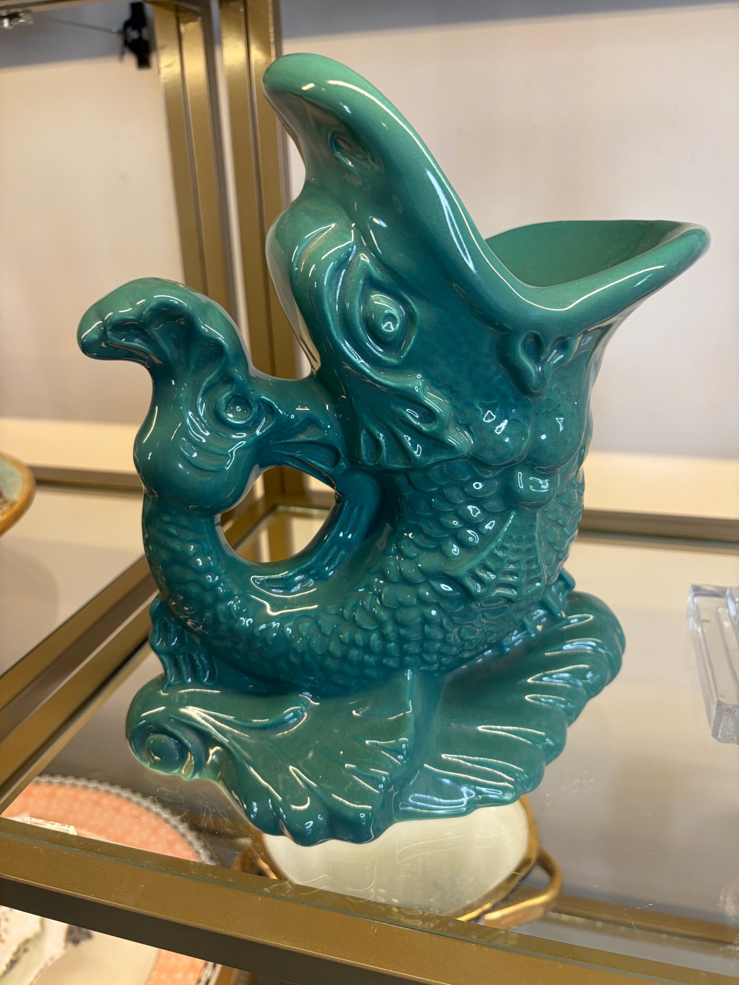 Gorgeous emerald green koi fish vase!