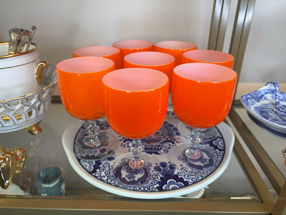 Stunning Carlo Moretti Italian orange encased white wine glasses set of 4! Two sets of 4 available; sold separately!
