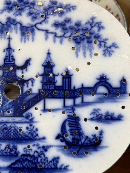 Antique 15X12"  Ridgway Flow Blue Pagoda Drainer | c.1830 | Style DA4359