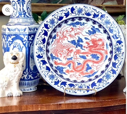 Large, 16”D blue & white chinoiserie chic wall platter - Excellent!