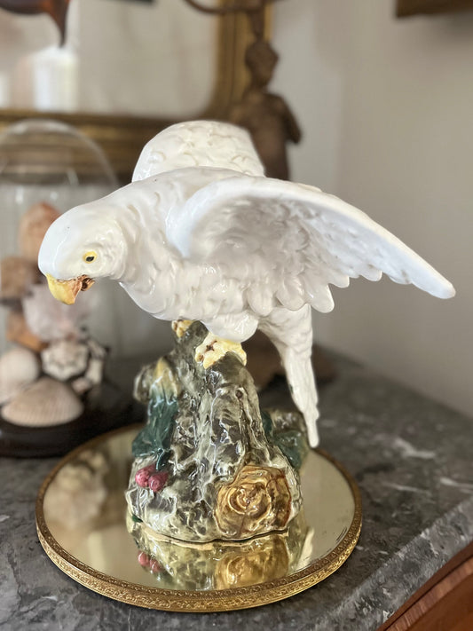 Gorgeous Older Majolica Parrot In Flight - Italian
