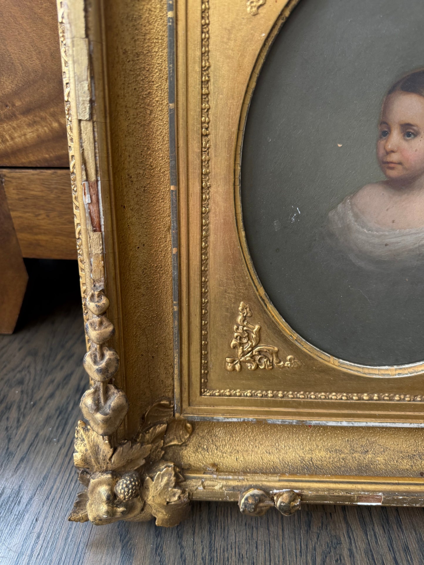 Antique Oil Portrait on Board in Period Giltwood Frame 17x15”