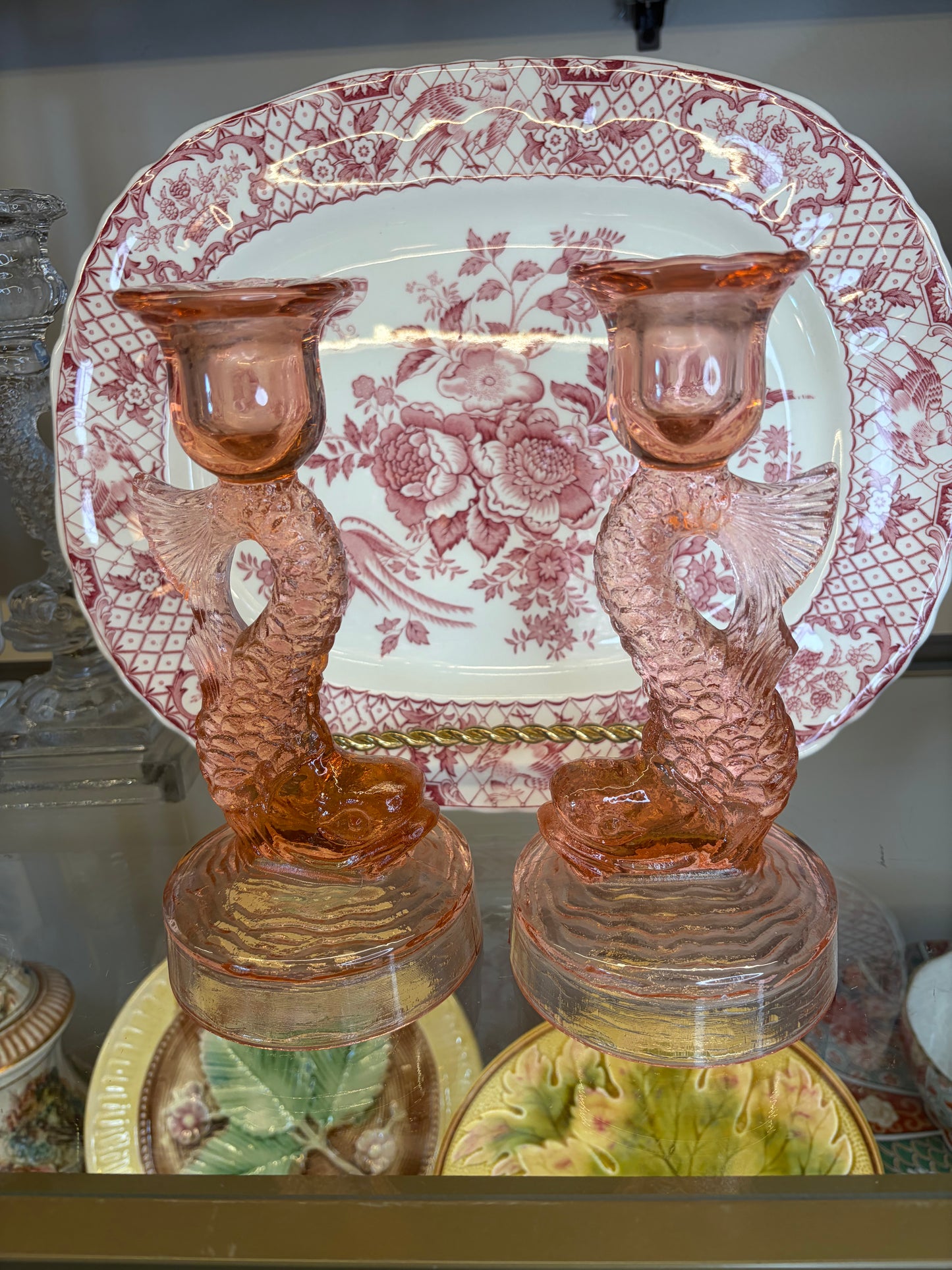 Gorgeous pink koi candleholders pair!