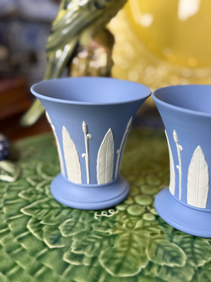 Live 6/5 - wedgwood pair, post vases, leaves in LILAC BLUE