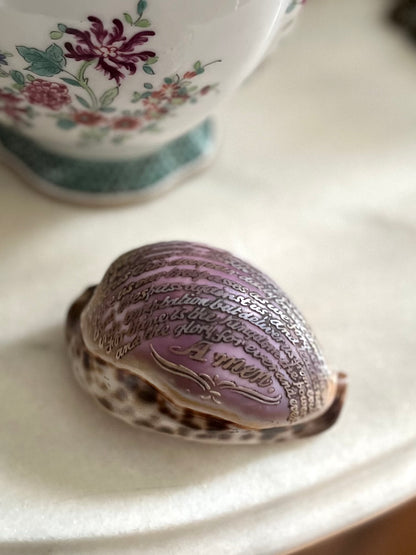Live 09/22 Late 19th Century Victorian Carved Tiger Cowrie Shell – The Lord’s Prayer Purple/Pink Hues