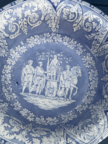 XLarge 12.5"D Elkin, Knight & Bridgwood "Etruscan" Blue & White Wash Bowl | c.1830 | Style DA4468