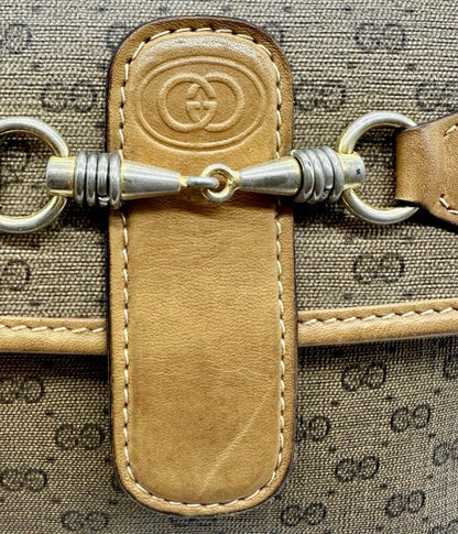 Vintage Gucci Horsebit GG Monogram beige & Brown Leather Trim Crossbody Handbag