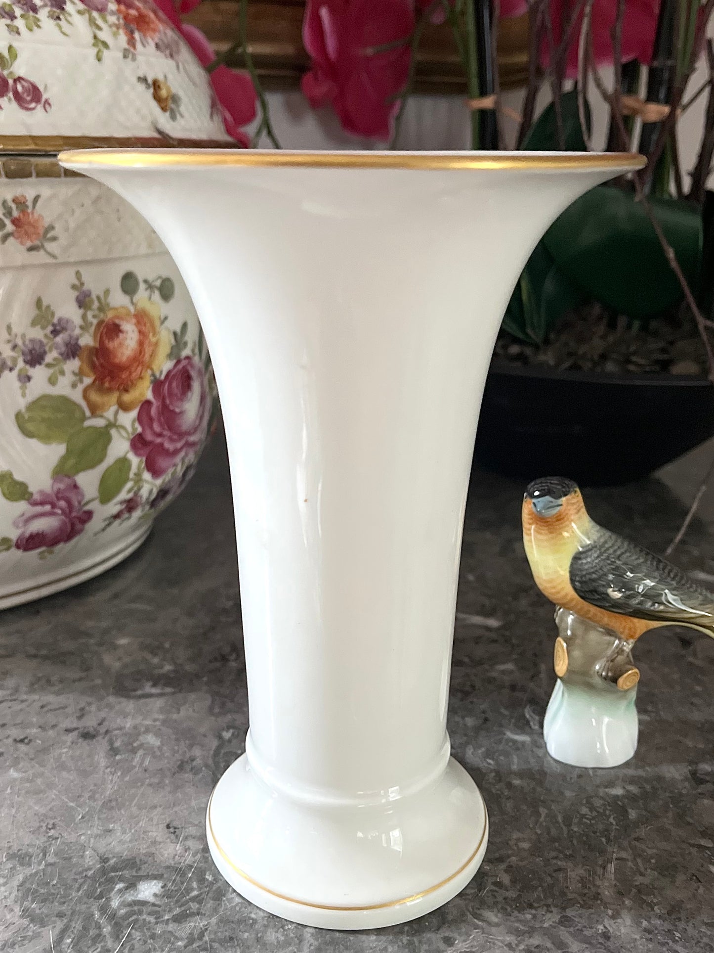 Live 06/22 Elegant KPM Porcelain Trumpet Vase with Gilt Rim