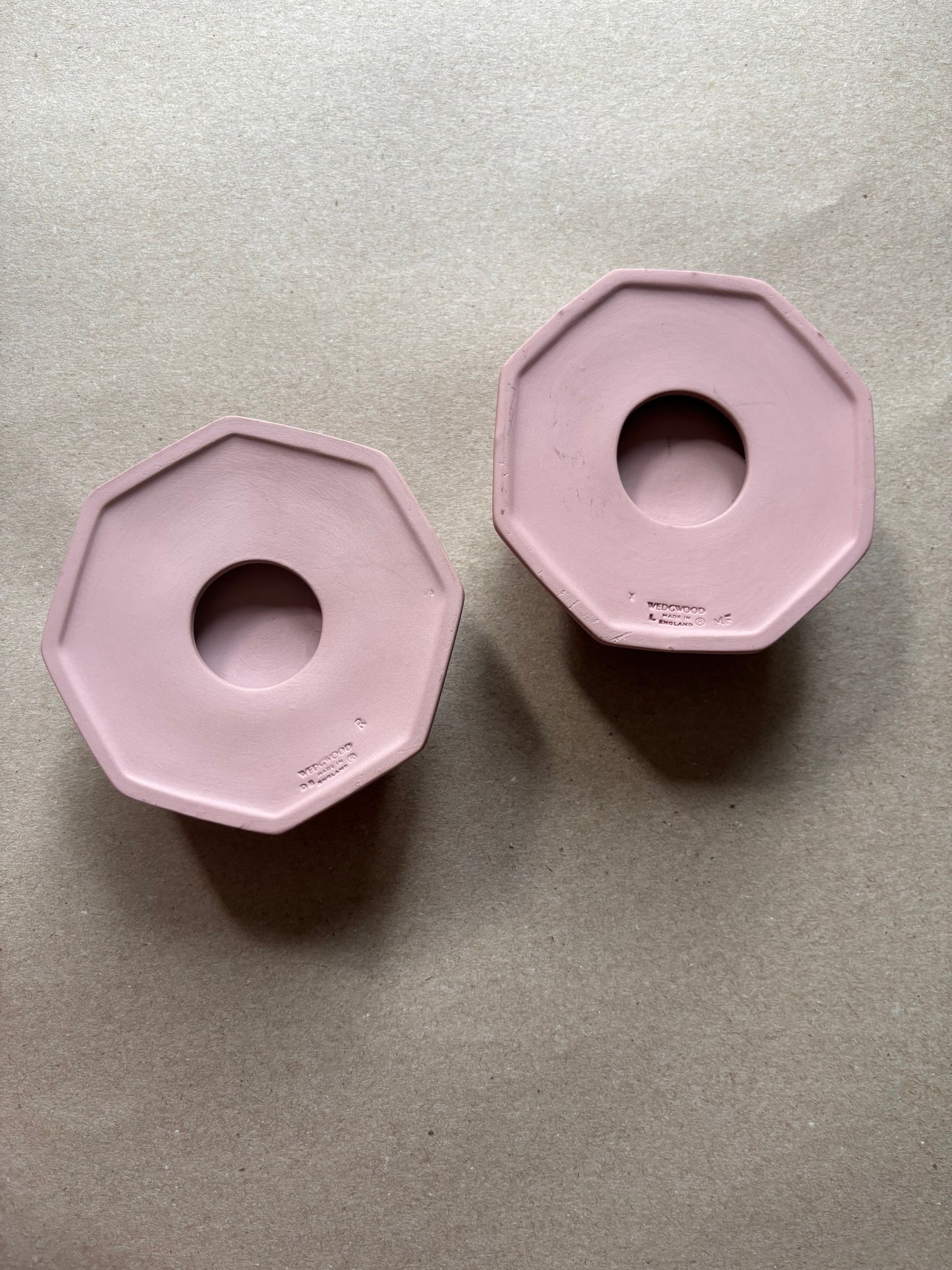 Cream pink with Daisy pair of candle holders￼Wedgwood