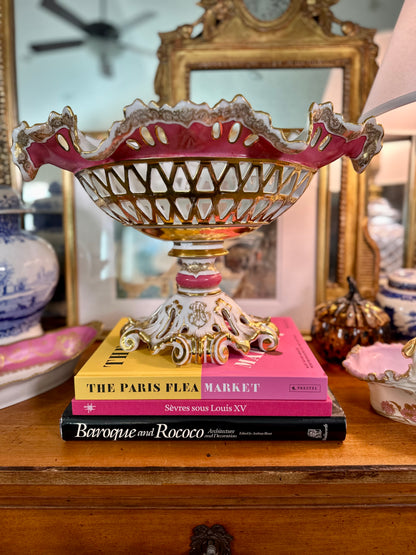 EXQUISITE 19th Century Old Paris Porcelain Reticulated Corbeille de Fruits Grand Centerpiece, 17"