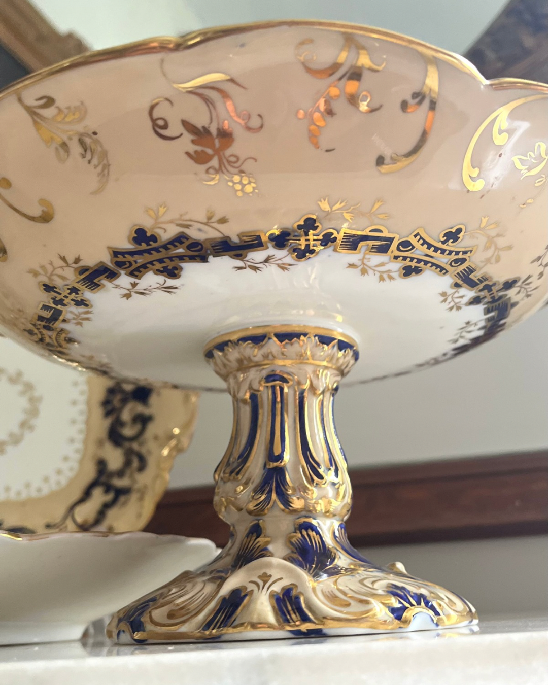 Early 19th Century Coalport England Three-Piece Dessert Set | Cobalt, Rich Cafe Au Lait & Gilt