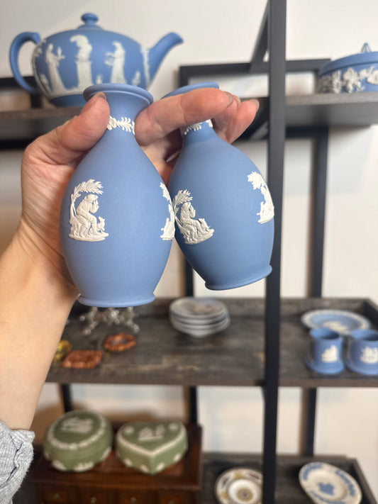 Wedgwood lavender blue white bud vases pair