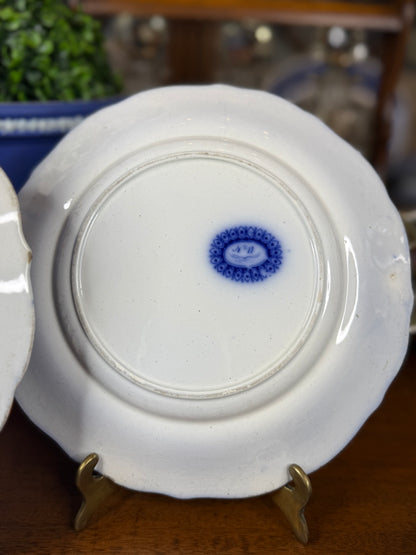 Pair of F. & R. Pratt & Co. Chinoiserie Plates | Cobalt Blue, Orange & Polychrome | Staffordshire, England | c.1840–1860 | 8.5” D Each | #DA4599