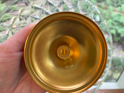 Stunning Val St. Lambert pedestal cake platter with gold plated base and floral detail!