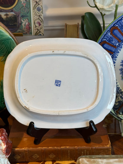 Rare Miles Mason Broseley Willow Pattern Porcelain Platter c.1805 Blue & White W/ Gilt Border 8” x 6.5”