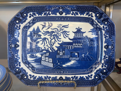 Lovely vintage Burleigh Ware Blue Willow 15.5” Serving Platter made by Burgess & Leigh in Burslem, England! Has gold rim! Circa 1920-1930