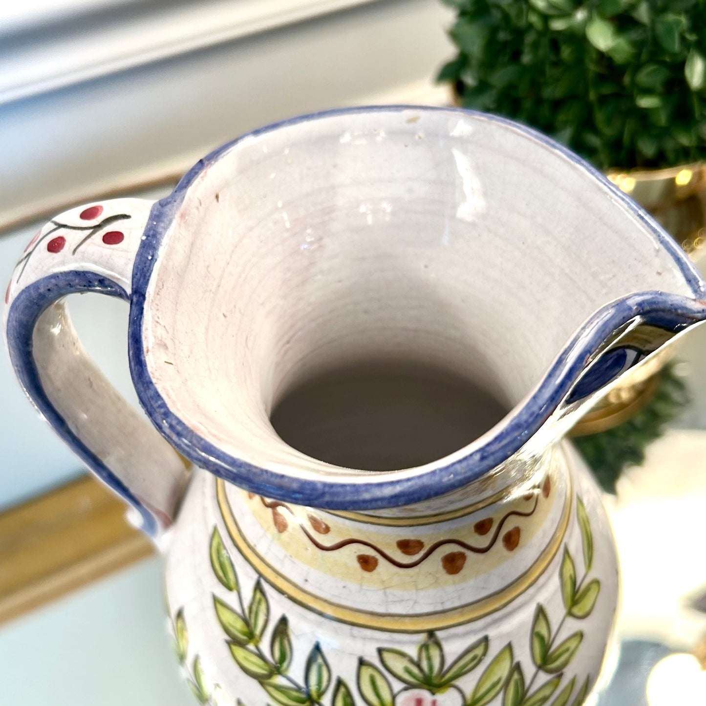 Delightful hand painted in Portugal floral pitcher vase display picture 1